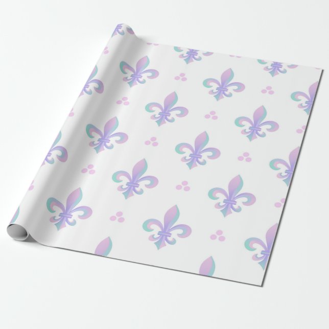 Purple Pastel Fleur De Lis Pattern Wrapping Paper (Unrolled)