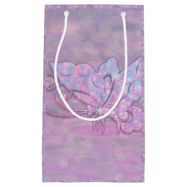 Purple Pastel Glittery Butterfly Small Gift Bag (Front)