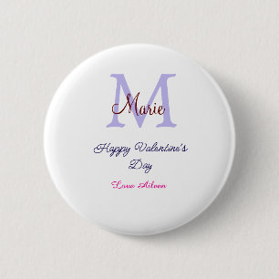 Purple pastel happy Valentine's day pink monogram  6 Cm Round Badge