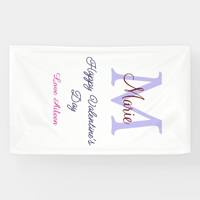 Purple pastel happy Valentine's day pink monogram  Banner (Horizontal)