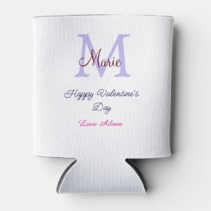 Purple pastel happy Valentine's day pink monogram  Can Cooler