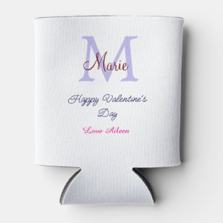 Purple pastel happy Valentine's day pink monogram Can Cooler