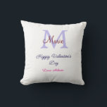 Purple pastel happy Valentine's day pink monogram  Cushion<br><div class="desc">beautiful design</div>