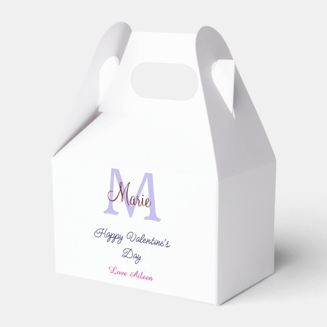 Purple pastel happy Valentine's day pink monogram  Favour Box (Front Side)