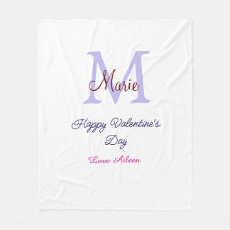 Purple pastel happy Valentine's day pink monogram  Fleece Blanket