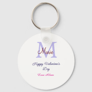 Purple pastel happy Valentine's day pink monogram Key Ring