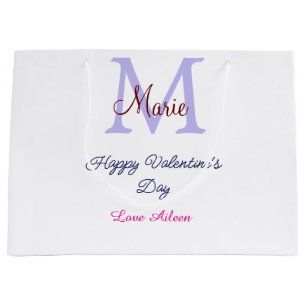 Purple pastel happy Valentine's day pink monogram Large Gift Bag