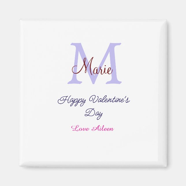 Purple pastel happy Valentine's day pink monogram  Magnet (Front)