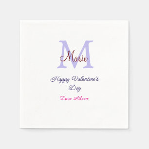 Purple pastel happy Valentine's day pink monogram Napkin