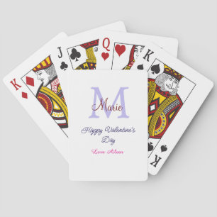 Purple pastel happy Valentine's day pink monogram Playing Cards