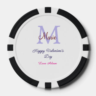 Purple pastel happy Valentine's day pink monogram  Poker Chips
