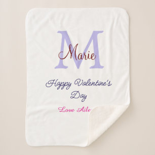 Purple pastel happy Valentine's day pink monogram Sherpa Blanket