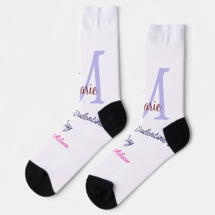 Purple pastel happy Valentine's day pink monogram Socks