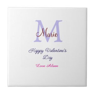 Purple pastel happy Valentine's day pink monogram Tile
