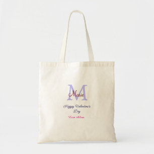 Purple pastel happy Valentine's day pink monogram  Tote Bag