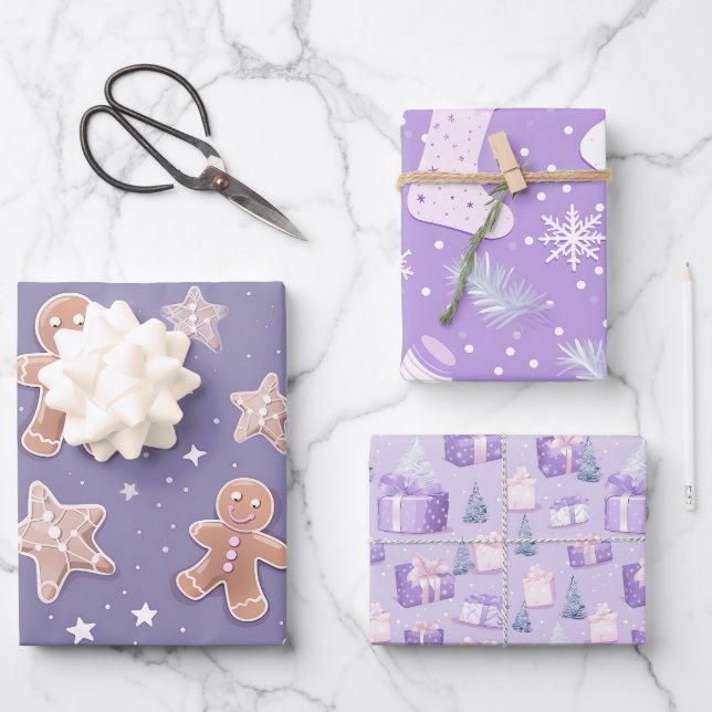 Purple Pastel Holiday Wrapping Paper (Front)