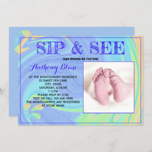 Purple Pastel Newborn Sip and See Custom Photo Invitation