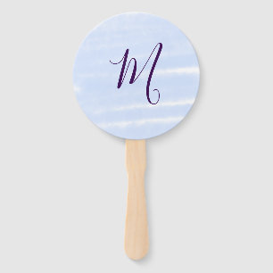 Purple pastel watercolor monogram name letterretro hand fan