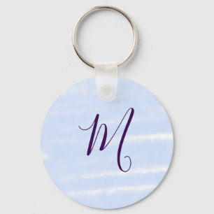 Purple pastel watercolor monogram name letterretro key ring