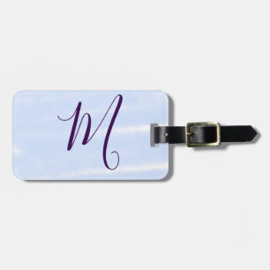 Purple pastel watercolor monogram name letterretro luggage tag