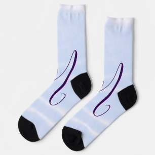 Purple pastel watercolor monogram name letterretro socks