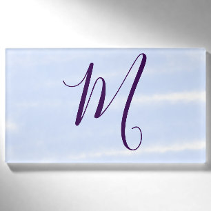 Purple pastel watercolor monogram name letterretro tag