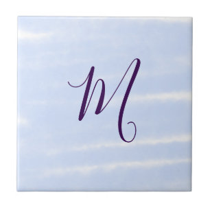 Purple pastel watercolor monogram name letterretro tile