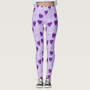 Purple Patchwork Hearts Leggings