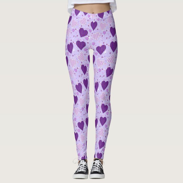Purple Patchwork Hearts Leggings (Front)