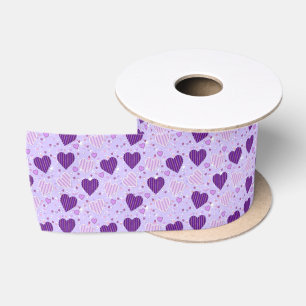 Purple Patchwork Hearts Satin Ribbon