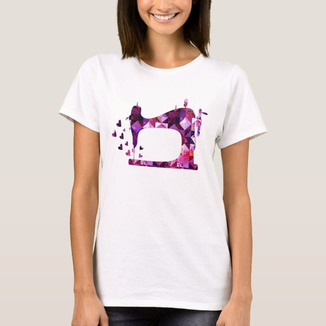 Purple Patchwork Sewing Machine T-Shirt (Front)