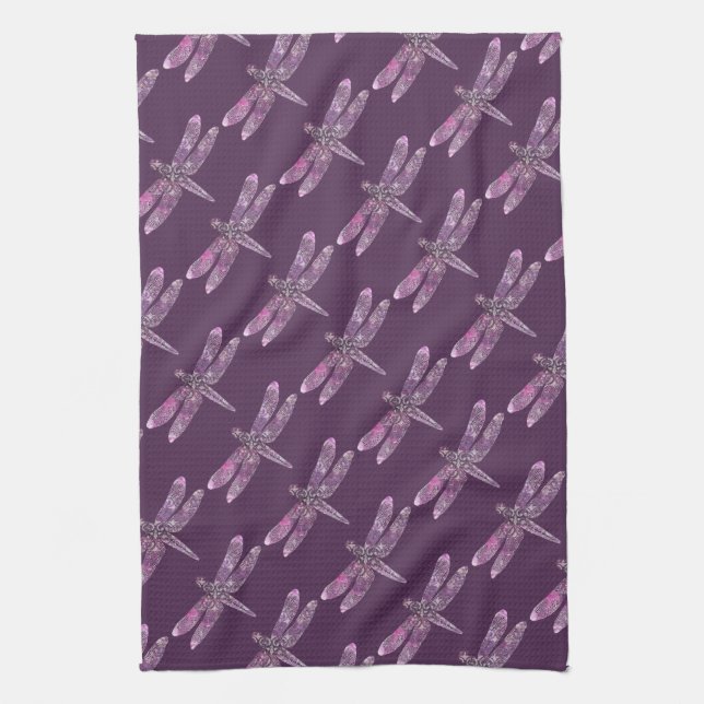 Purple Patina: Dragonflies Tea Towel (Vertical)