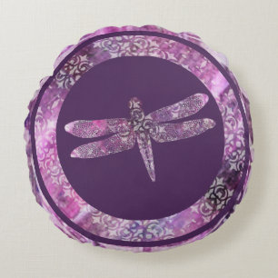Purple Patina: Dragonfly Round Cushion