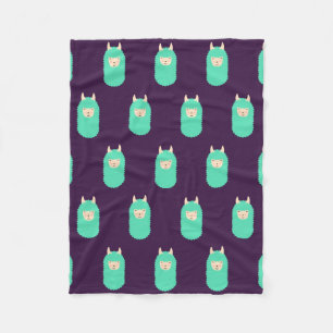 Purple Pattern Happy Llama Emoji Fleece Blanket
