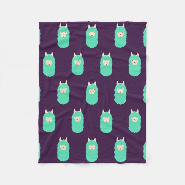 Purple Pattern Happy Llama Emoji Fleece Blanket (Front)