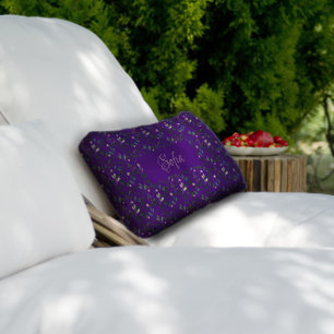 Purple pattern watercolor leaves lumbar pillow