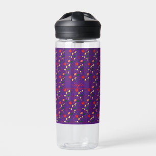 Purple pattern wildflowers red poppy insulated water bottle