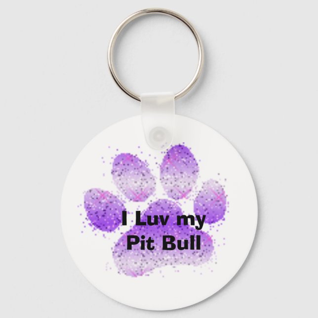 purple paw, I Luv my Pit Bull Key Ring (Front)