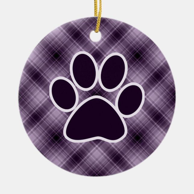 Purple Paw Print Ceramic Tree Decoration (Front)