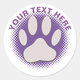 Purple Paw Print Custom Text Classic Round Sticker