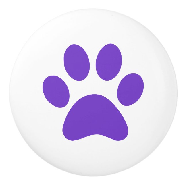 Purple Paw Print pawprint Ceramic Knob (Front)