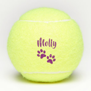 Purple Paw Print Personalised Pet or Dog Name Toy Tennis Balls