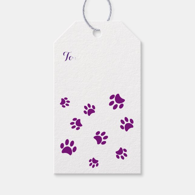 Purple Paw Prints Pattern Gift Tags (Front)