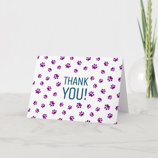 Purple Paw Prints with Blue | Thank You Card (Front)