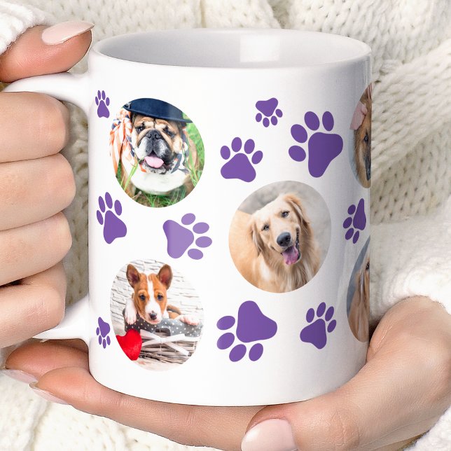 Purple Pawprint 8 Pet Dog Photo Collage Coffee Mug (Creator Uploaded)