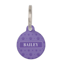 Purple Paws Custom Dog Name Round Pet ID Tag