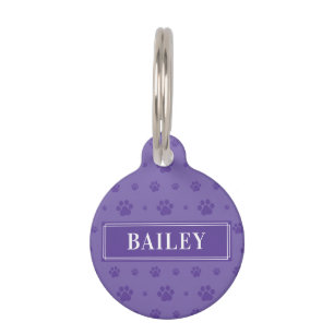 Purple Paws Custom Dog Name Round Pet ID Tag