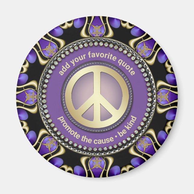 Purple PEACE Gold Royal Geometry SAY-iT Mandala Magnet (Front)