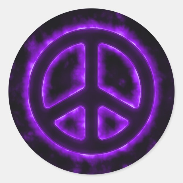 Purple Peace Sign Classic Round Sticker (Front)