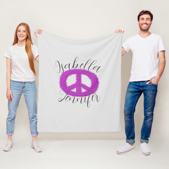 Purple Peace Sign Customisable Fleece Blanket (In Situ)